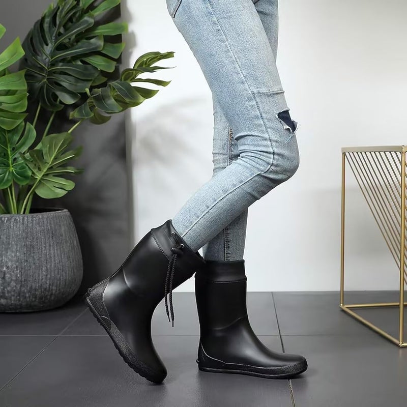 Asgard Women's Mid Calf Rain Boots Collar Gardening Boots Ultra Lightweight Portable Garden Shoes Black 40 (Size 9-9.5) - Image 5